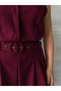 Women's sleeveless shirt collar belt detailed stylish linen jumpsuit - 3