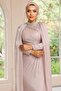 Yoryo Silk Hijab Evening Dress with Stone Detailed Cape on the Collar Stone 1247 - 6