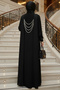 Pearl Detailed Black Hijab Evening Dress 61981S - 2
