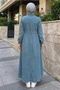 Button Detailed Dark Blue Modest Denim Dress 19154KM - 2