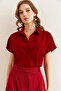 Women's Burgundy Bat Oversize Linen Shirt Gml- 19001109 - 2