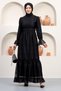 Pearl Detailed Lace Evening Dress Black 12239