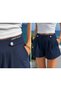 Navy Blue High Waist Relaxed Fit Women's Shorts - 3