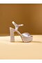 Silver Satin Heeled Women's Shoes - 4