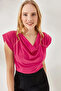 Women's Fuchsia Padded Collar Loose Blouse BLZ-19002217 - 3