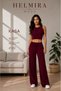 Women's Burgundy Halter Neck Reverse Stitching Crop Top with Pockets and Wide Leg Pants Set