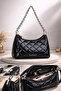 Black Quilted Chain Strap Pcs Women's Shoulder Bag |   Black Mt1545 - 5