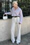 Beige Striped Button Detailed Oversize Long Sleeve Women's Shirt Sh180 - 6