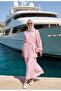 Strawberry Linen Shirted Summer Women's Hijab Set – Comfortable Elegance with Pocketed Trousers () Pink - 4