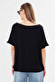 Natural Viscose Women's Boat Neck Off Shoulder Loose Double Sleeve Cotton Soft Textured Black Basic Blouse - 7
