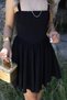 Black Thick Strap Pleated Mini Dress - 3