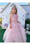 Girl's Dress Rose Embossed Crop Bow Detail Tulle Skirt Girl's Birthday Party Graduation Wedding Special Occasion Dress - 3
