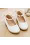 Girl's White Color Orthopedic Stylish Ballet Flat Shoes with Pearls on the Ankle - 3