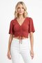 Women S V-Neck Smocked Short Sleeve Crop Blouse / with Different Color Options / Comfortable and Stylish Design