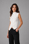 Women's Ecru Outerwear Sleeveless Buttoned Blouse Made from Own Fabric - 2