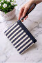 Sofia Canvas Striped Women's Portfolio & Clutch Handbag Navy Blue - 3