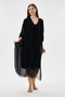 Italian Black Collar Gathered Folded Long Sleeve Lined Long Silk Dress 38 - 44 Size