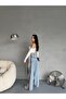 Light Blue Leopard Patterned High Waist Wide Leg Jeans with Side Stripes - 6