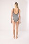 Striped Front Zipper Black and White Women's Swimsuit - Nerina - 3