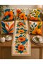 Orange Floral Patterned 4-Piece Throw Pillow Cover and Runner Set 5 Pieces Living Room Decoration