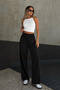Black Wide Leg Elastic Waist Basic Long Women's Trousers Sh191 - 7
