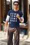 Printed Sleeve Detailed Navy Blue T-Shirt Mad4010