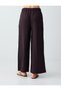 Acı Kahve 100% Linen Wide Leg Lace-Up High Waist Trousers - 6