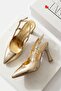 Semiras Gold Crinkled Patent Leather Open-Sided (9 cm Heel) Pointed Toe Heeled Shoes