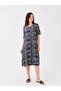 V-Neck Patterned Short Sleeve Linen Look Women's Dress (S3) - 2