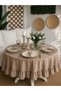 Pearl Velvet Textured Vintage Milk Coffee Ruffled Round Tablecloth Without Border (Napkins Not Included)
