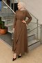 Brooch Detailed Belted Dress Tsd260198 Brown