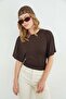 Bat Sleeve Crew Neck Crop Blouse - 6