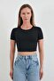 Basic Half Zipper Diver Fabric Crop T-Shirt - 6