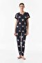 Crew Neck Teddy Bear Printed Pajama Set - 2