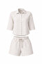 Linen Blend Shirt and Waist Elastic Lace-Up Shorts Set - 2