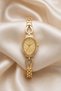 Si̇os Women's Gold Bracelet Wristwatch Oval Case Textured Gold Dial Stone Detailed Elegant Vintage Luxury Steel Watch 2026