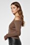 Women Square Neck Long Sleeve Metallic Top, Brown - 3
