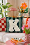 Punch Embroidered Throw Pillow Cover - 43*43 cm - Green Letter K - Pnk001