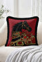 Ottoman Style Patterned Red and Black 4-Piece Fringed Throw Pillow Cover Set with Horse Figures - 5