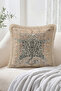 Leopard Patterned Beige Ethnic Carpet Motif Fringed Throw Pillow Cover with Post Figure - Bohemian Decorative Pillow Cover