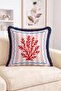 Coral Figured Striped Marine Themed Fringed Throw Pillow Cover - Modern Decorative Pillowcase - 2