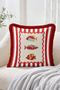 Red and White Striped Fringed Throw Pillow Cover with Colorful Fish Figures - Modern Tassel Pillowcase - 2