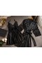 Women's Pleated Satin Lace Detailed Nightgown and Dressing Gown Set 2-Piece Dowry Set - 5