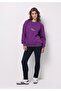Regular Fit Round Neck Printed Women's Purple Sweatshirt - 3