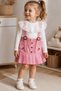 Girl's Festive Salopet 2-3-4-5 Years Old Leather Pleated Skirt - Lace Detailed Body Set