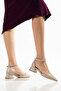 Women's Silvery Short Thick Heeled Ankle Strap Evening Dress Shoes - 2