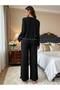 Women's Elegant Ruffle Hem Split Skirt Pajama Set Long Sleeve Buttons Round Neck Top and Pants - 5