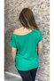 Single Shoulder Low-cut Boat Neck Viscose Mercerized Fabric Green T-shirt - 3