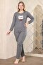 Cat Embroidered Crew Neck Long Sleeve Pajama Set - 3