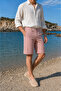 Men's White-Red Slim Fit Seersucker Striped Casual Stretch Shorts with Side Pockets - 6